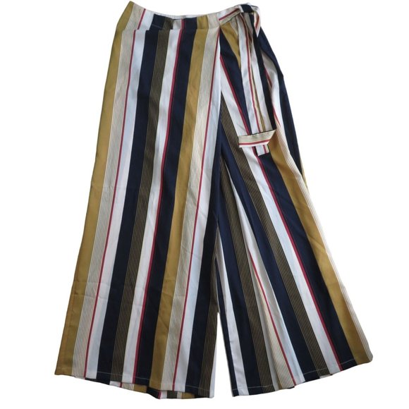 Forever 21 Contemporary Pants XL Wide Leg Palazzo Striped Navy Cream NWT - Picture 4 of 10